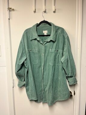 Roaman's Sage Green Corduroy Button-Up Jacket